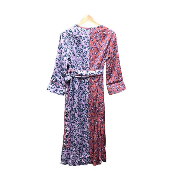 Rachel Antonoff Dress Willow Purple Orange Color Block Leopard Wrap xs NEW - Picture 2 of 9